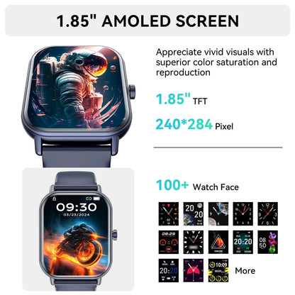 Mingdaln smartwatch for Android and Iphone Devices 1.85 Inches with Answer/Make Calls/100+ sport mode/IP68 Waterproof, with Activity Fitness Tracker for men and women (Blue)