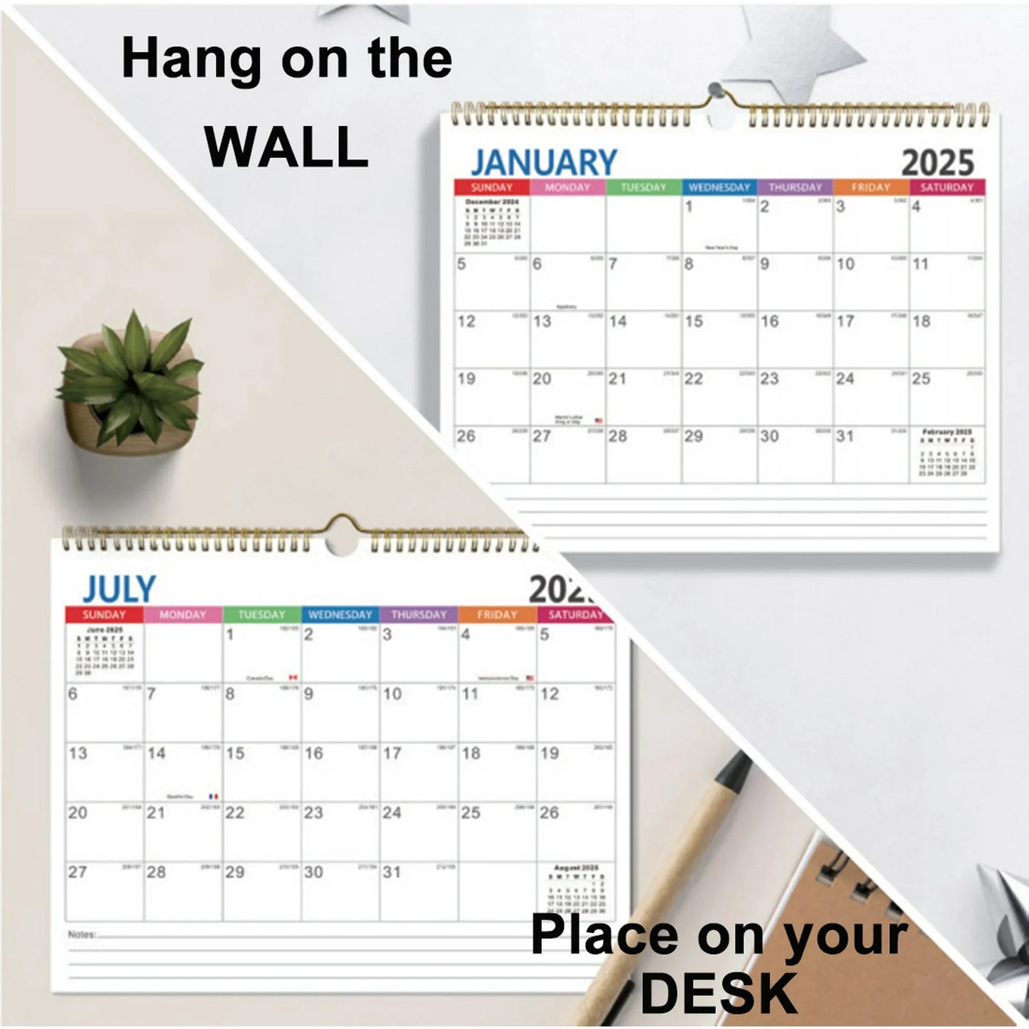 VINAUO 2025-2026 Desk Calendar,18 Months Wall Calendar,14.5x11.5 in form Januaty 2025-June 2026,Thick Paper with Julian Dates and Block for Office,Home,School