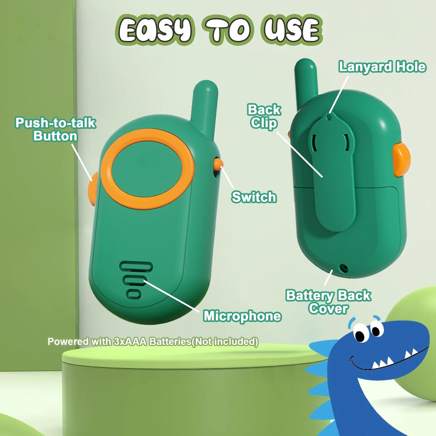 Richgv 2 Pack Walkie Talkies for Kids, 3 Miles Range for Outside Camping Hiking, Birthday Christmas Gift for Boys Girls 3-8 Year
