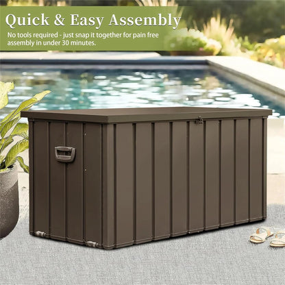 Seizeen 160 Gallon Outdoor Storage Box, Metal Deck Box on Wheels Waterproof, Large Patio Lockable Storage Bin for Outside Cushions, Pool Accessories, Throw Pillows, Garden Tools, Dark Brown