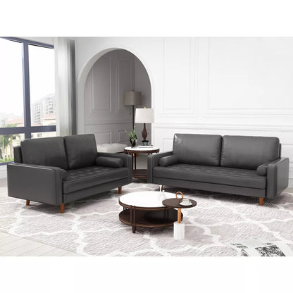 Luige 2 Piece Mid-Century Modern Square Arm Faux Leather Sofa and Loveseat Set - Tree City