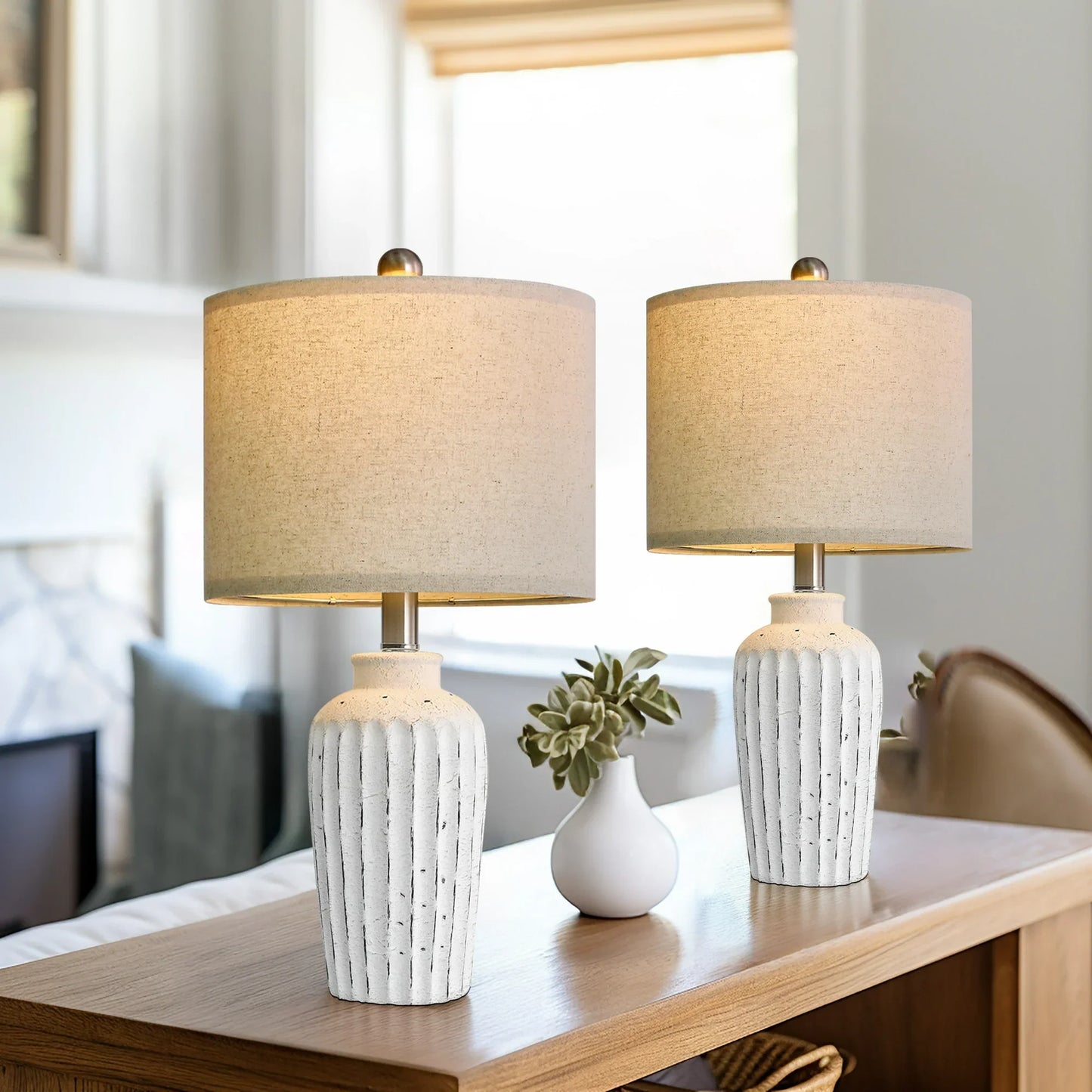 Yokila 20" White Ceramic Table Lamp Set of 2 for Living Room Bedroom Modern Bedside Nightstand Lamps with Lamp Shade
