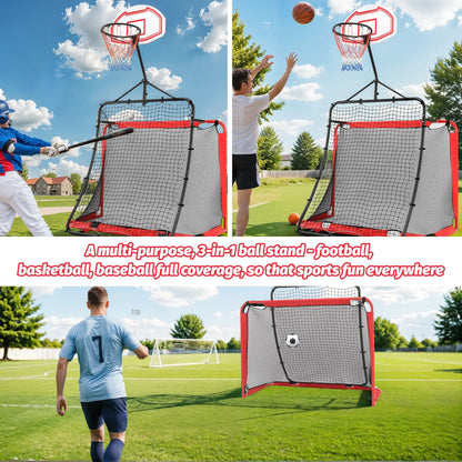 All-in-one Outdoor Sports Set with Football Net, Baseball Net, 3-in-1 Combo Outdoor Sports Center with Soccer Goal, Lacrosse Net, Segmart Heavy-duty Basketball Hoop with Durable Net, Metal Frame
