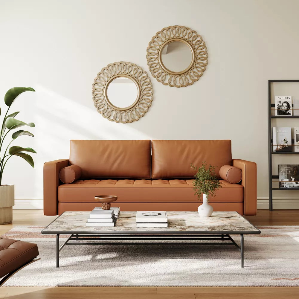 Tree City - 70" Faux Upholstered Mid-Century Modern Leather Square Arm Sofa