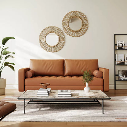 Tree City - 70" Faux Upholstered Mid-Century Modern Leather Square Arm Sofa
