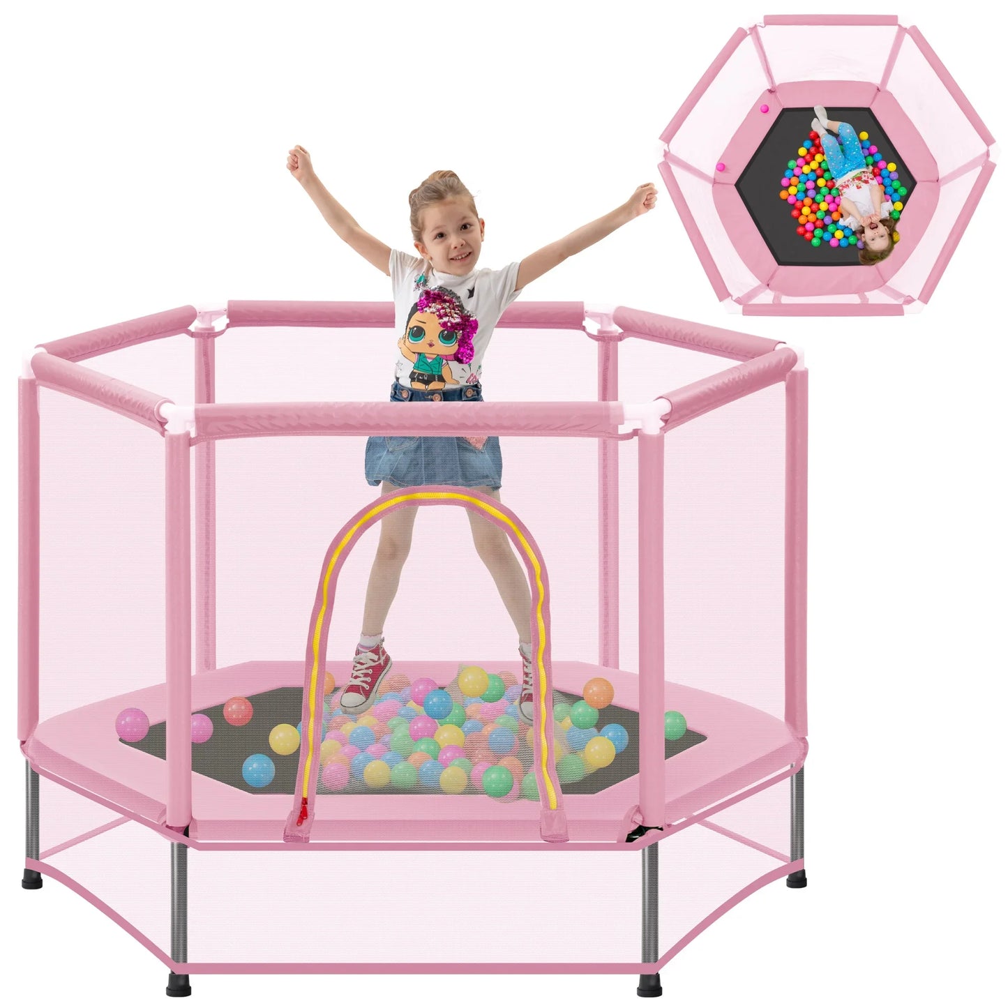 Tollder Trampoline for Kids, Mini Trampoline with Baksketball Hoop, Segmart Recreational Trampolines with Safety Enclosure Net, Adjustable Toddler Trampoline for Birthday Christmas Gifts
