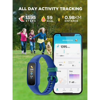 BIGGERFIVE Kids Fitness Tracker, Pedometer, 0.96'' Activity Tracker Watch for Boys Girls, IP68 Waterproof, Blue