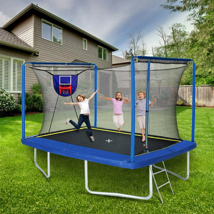 Outdoor Trampoline with Basketball Hoop, SEGMART Large Rectangle Trampoline with Net For Kids and Adults, Heavy-Duty Backyard Trampolines, Recreational Trampolines with Basketball Ball, Blue