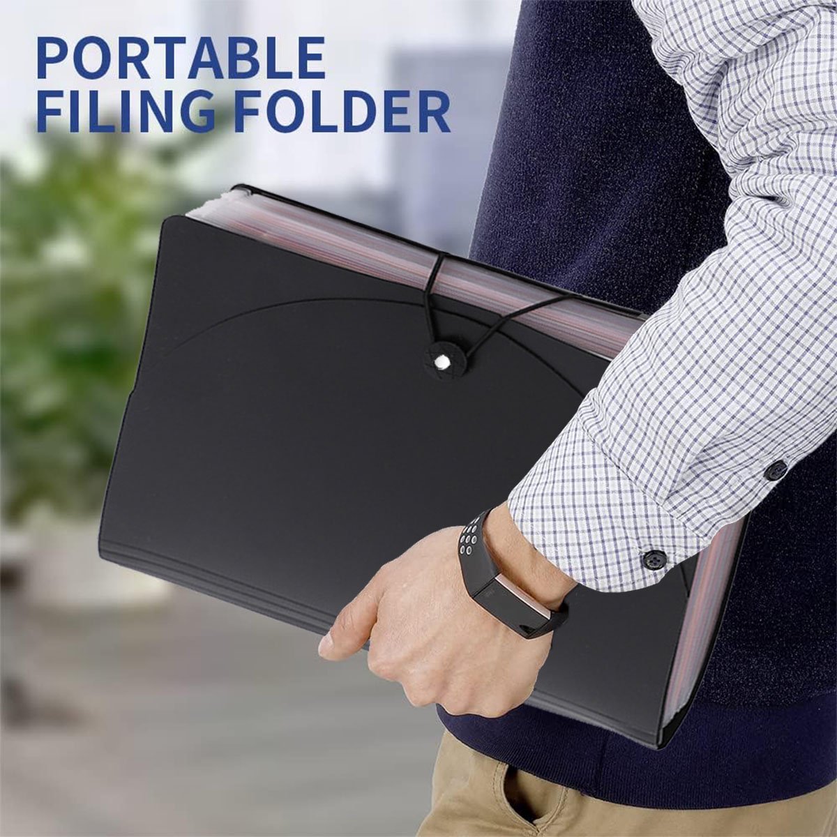 VINAUO 24 Pockets Expanding File Folder with Blank Labels, 2 Pack According File Organizer with Expandable Cover, Desktop Accordion Folders Letter A4 Paper Document Storage Organizer, Black