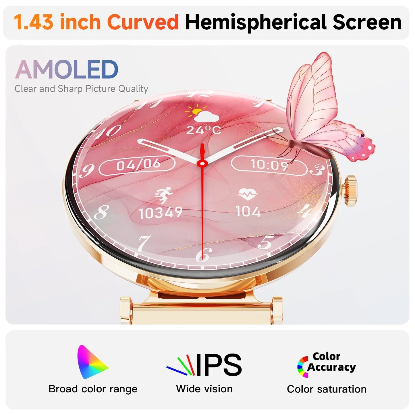 AMOLED Mingdaln Smart Watches for Women, for Android and Iphone Devices, IP68 Waterproof, 100 Sport Modes, 1.43-inch Fitness Tracker, with Answer/Make Calls, Gold