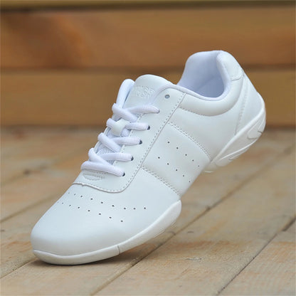 HAOSHIDUO Women's Cheerleading Shoes, Girl's White Cheer Shoes with Breathable PU Leather Soft Soled for Training, Dancing, Yoga
