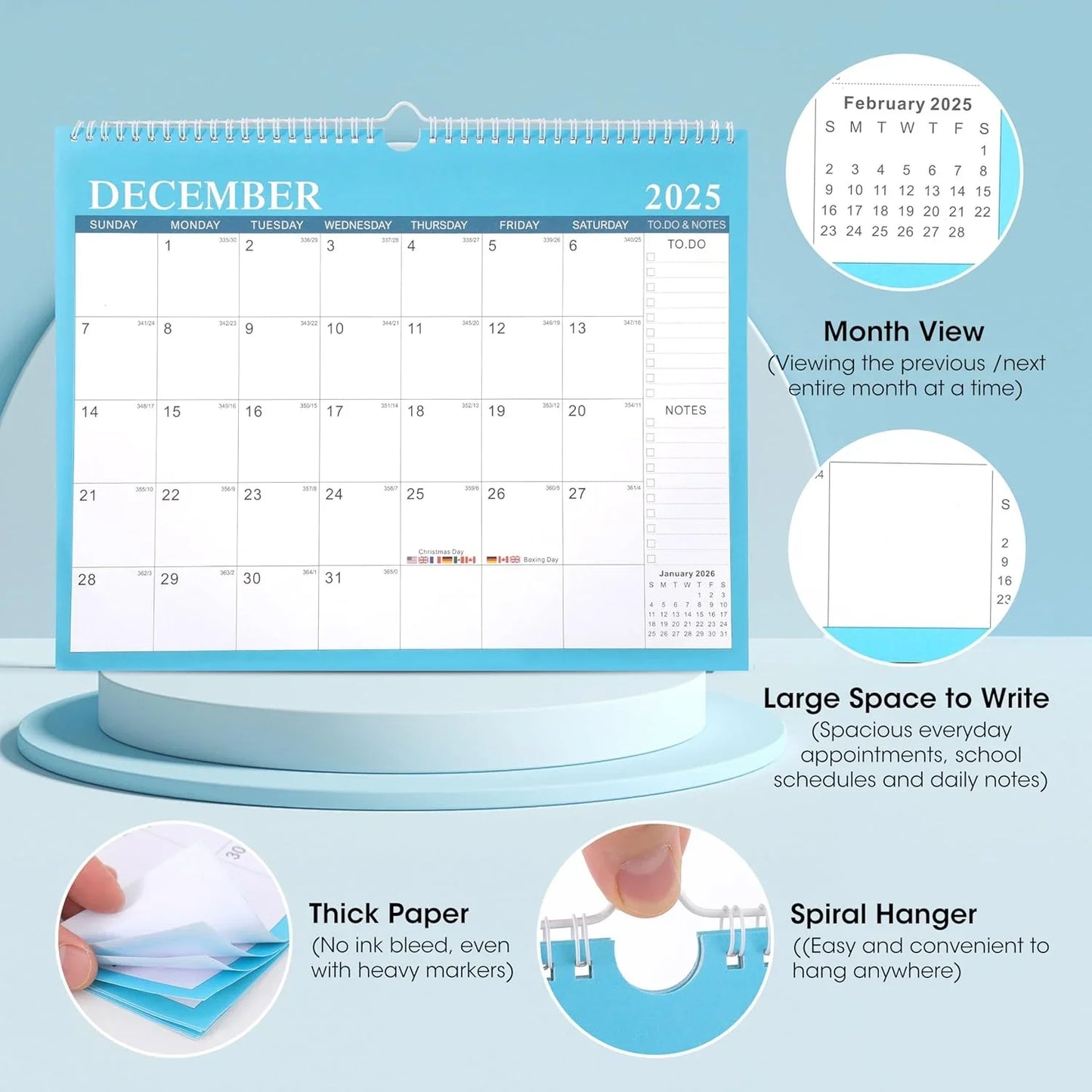 VINAUO 2025-2026 Desk Calendar,18 Months Wall Calendar,14.5x11.5 in form Januaty 2025-June 2026,Thick Paper with Julian Dates and Block for Office,Home,School
