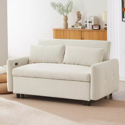 DOMETOUR Modern 57.5 Inch Pull-out Sofa Bed Convertible Sleeper for Living Room Bedroom, Futon Loveseat Couch with 2 Pillows and USB Ports