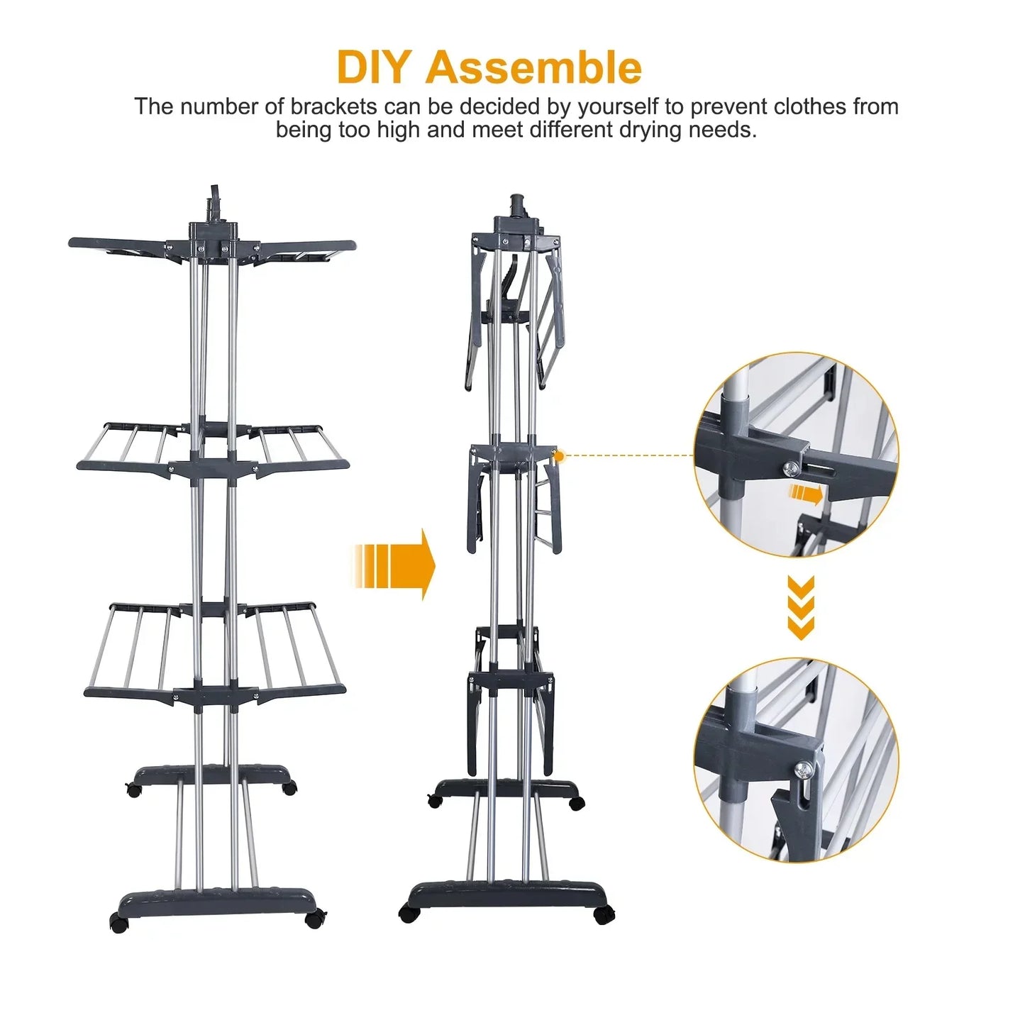 Homemart Clothes Drying Rack, 4-Tier Foldable Laundry Drying Rack, Stainless Steel Garment Clothes Dryer Indoor or Outdoor Standing Clothing Rack with Wheels