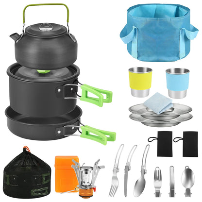 AMTPM 22pcs Camping Cookware Set, Camping Mess Kit with Folding Camping Stove Collapsible Bucket Aluminum Pot Pan for Outdoor Camping Hiking Backpacking Picnic