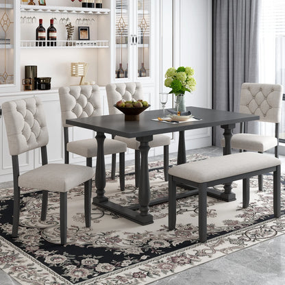 EUROCO 6-Piece Dining Table and Chair Set with Special-shaped Legs and Foam-covered Seat Backs&Cushions for Dining Room