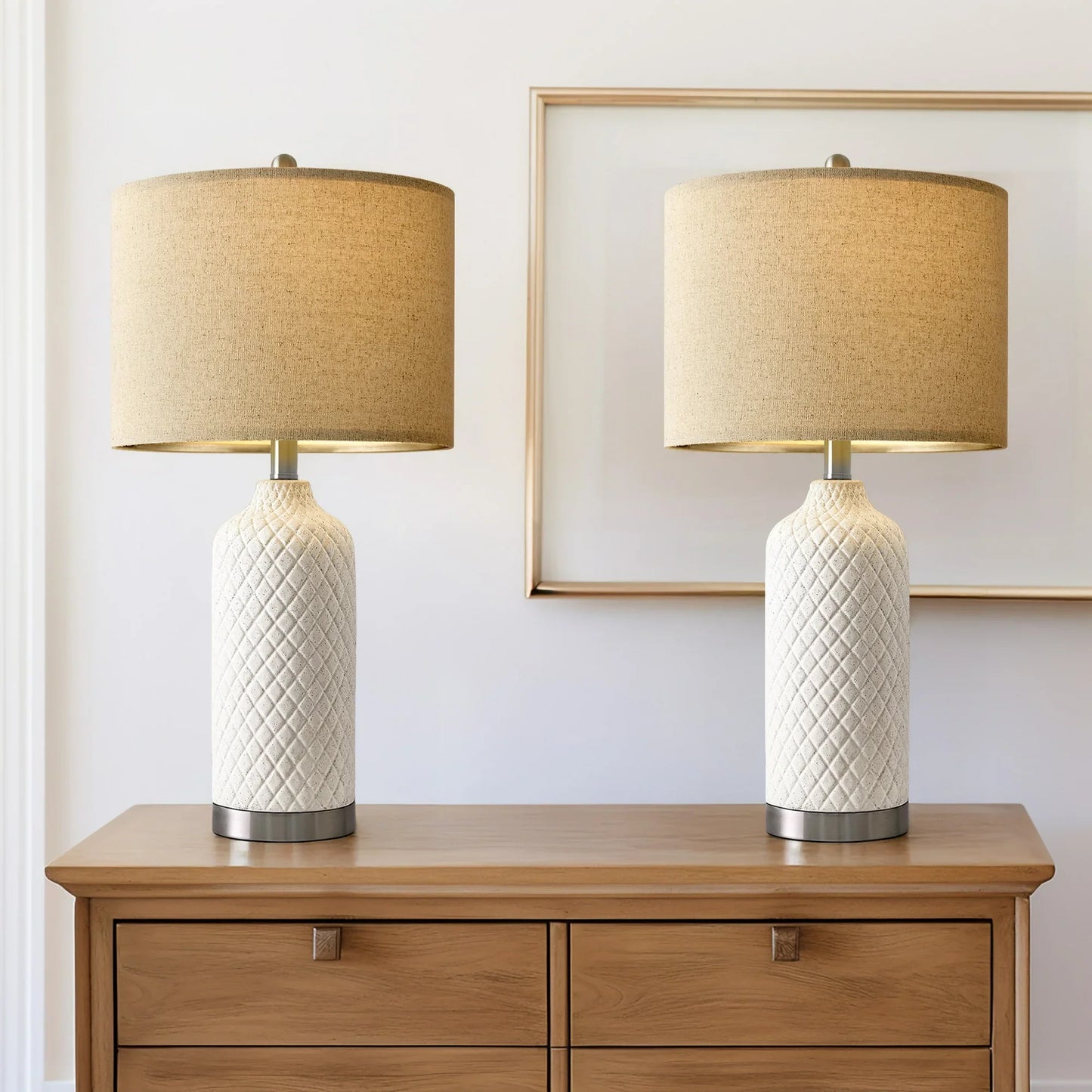 Yokila 24.25" Ceramic Table Lamp Set of 2 for Living Room Bedroom White Modern Bedside Nightstand Lamps