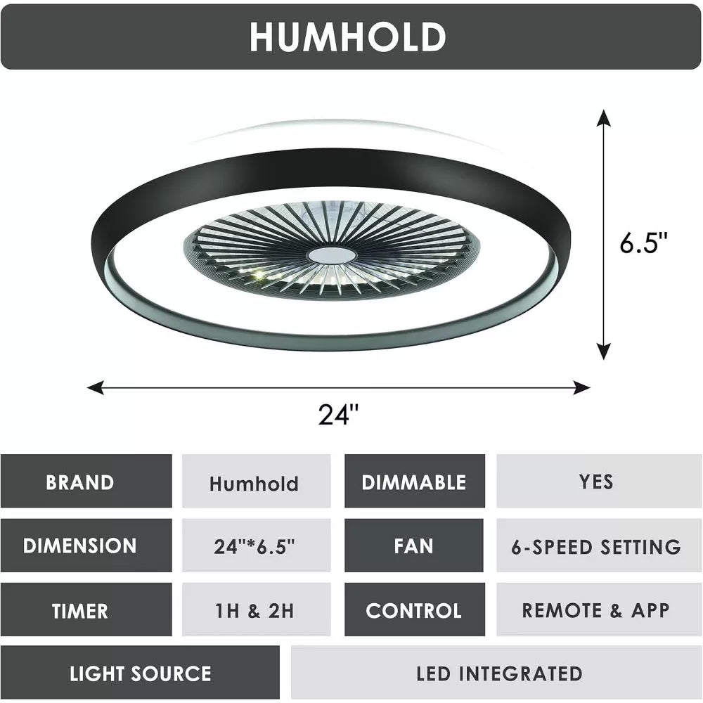 HUMHOLD 24 Inch Smart Ceiling Fan with Lights and Remote/APP Control