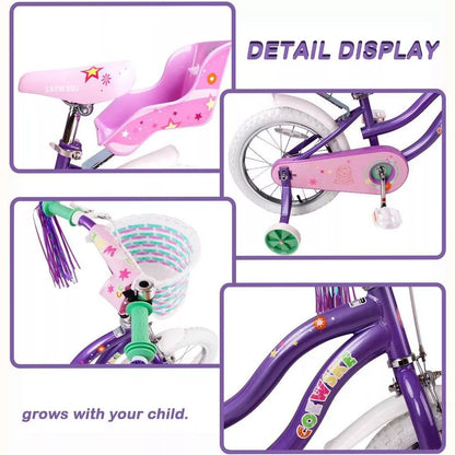 Kinder King Kid's Bike Steel Frame Children Bicycle Little Princess Style 12-14-16-18-20 Inch with Training Wheel