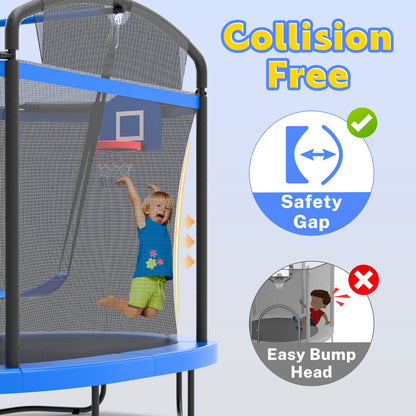 Trampoline for Kids with Enclosure Net, 6Ft Tollder Trampoline with Basketball Hoop for Indoor/Outdoor, Rebounder Trampoline with No-Gap Safe Design for Backyard Garden, Birthday Gifts for Boys/Girls