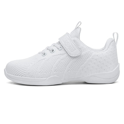 HAOSHIDUO White Cheer Shoes for Girls Lightweight Breathable Soft Fabric Sports Dance Shoes Non Slip Rubber Outsole
