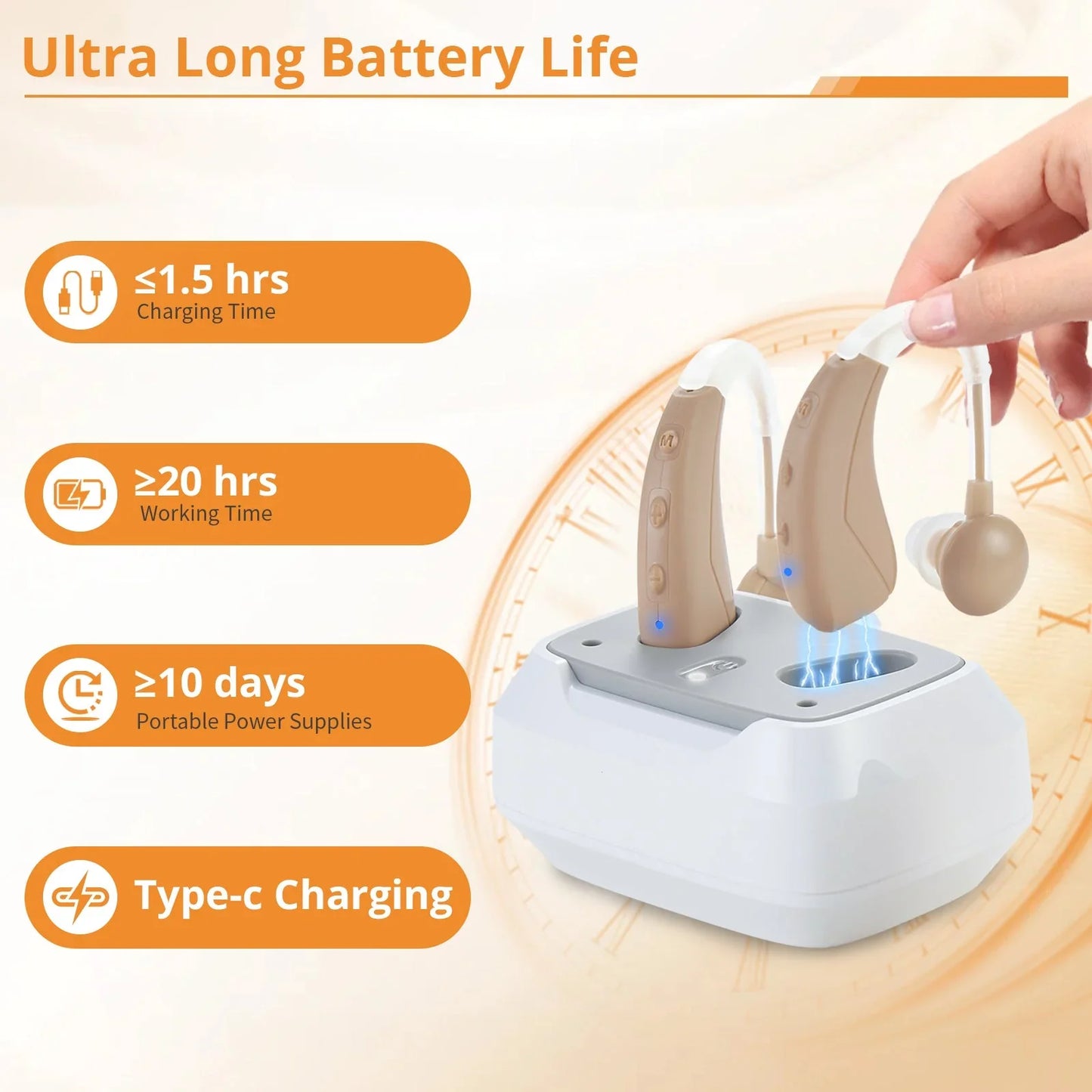 ELCTRTICI Rechargeable Hearing Aids for Adults, 4 Noise Reduction Modes, 20H Long-Lasting Battery & Portable Charging Dock, Comfort Fit Beige Hearing Aids