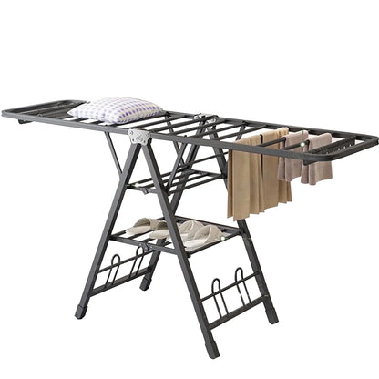 Susuzi Stainless Steel Clothes Drying Rack - Foldable, Space-Saving Gullwing Design with Wheels, 150 lb Capacity, for Indoor & Outdoor Use