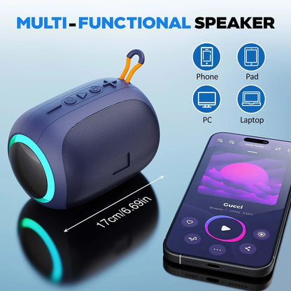 FanFun Portable Speaker, IPX7 Waterproof Mini Bluetooth Speaker with 8 Hours Playtime, Outdoor Speaker with LED Light, Blue