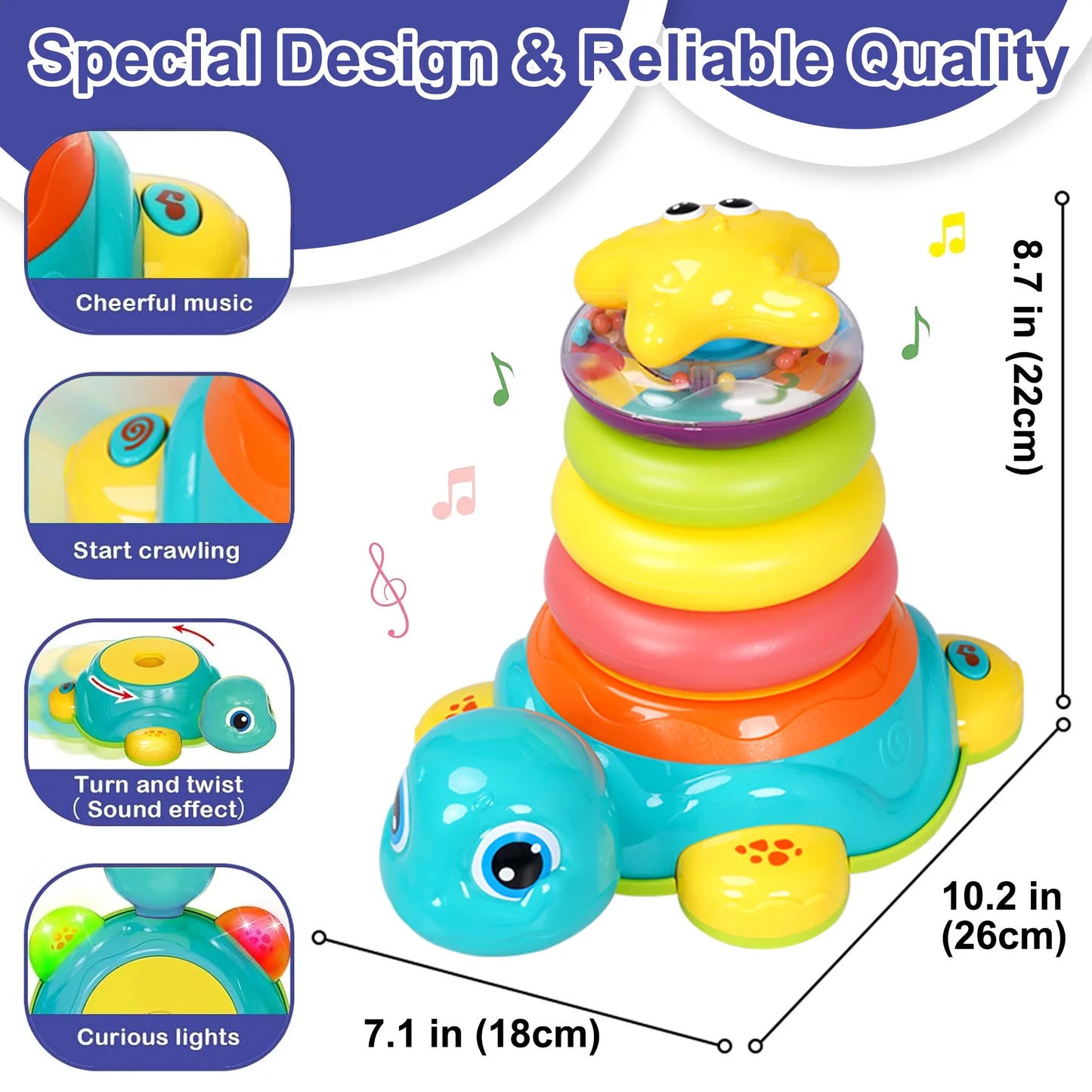 Richgv Baby Crawling Toys for 6-12 Months, Turtle Baby Toys Light up Musical Toys with Stacking Rings, Infant Tummy Time Toys for Boys Girls 1-3 Year