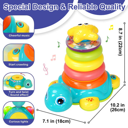 Richgv Baby Crawling Toys for 6-12 Months, Turtle Baby Toys Light up Musical Toys with Stacking Rings, Infant Tummy Time Toys for Boys Girls 1-3 Year