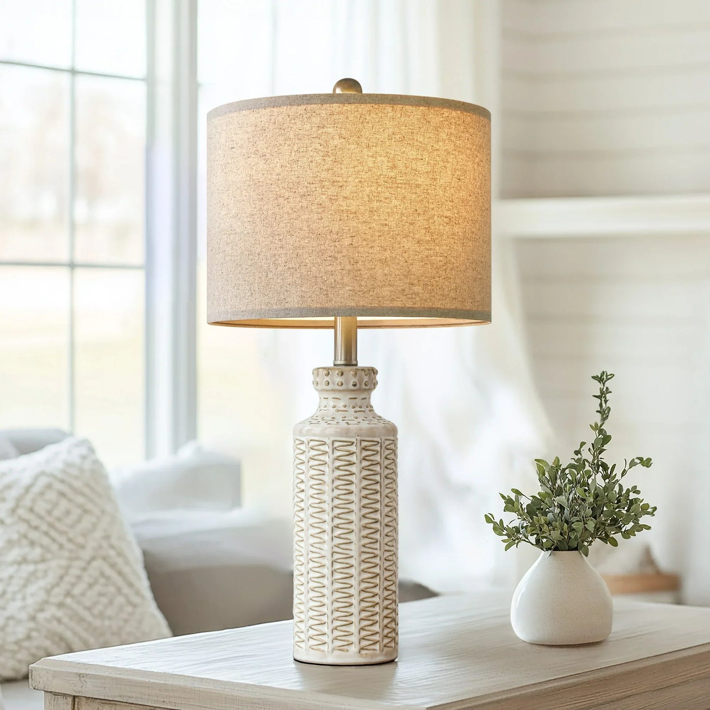 Yokila Ceramic Farmhouse Table Lamp Set of 2 for Living Room Bedroom 24.75" Retro Bedside Nightstand Lamps Home Office