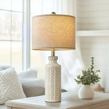 Yokila Ceramic Farmhouse Table Lamp Set of 2 for Living Room Bedroom 24.75" Retro Bedside Nightstand Lamps Home Office