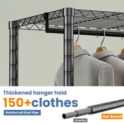Baokaler Portable Closet Wardrobe 800LBS Heavy Duty Wire Garment Rack with Gray Fabric Cover, Metal Clothes Rack Freestanding Closet Organizer Portable Adjustable Wardrobe for Bedroom, Black