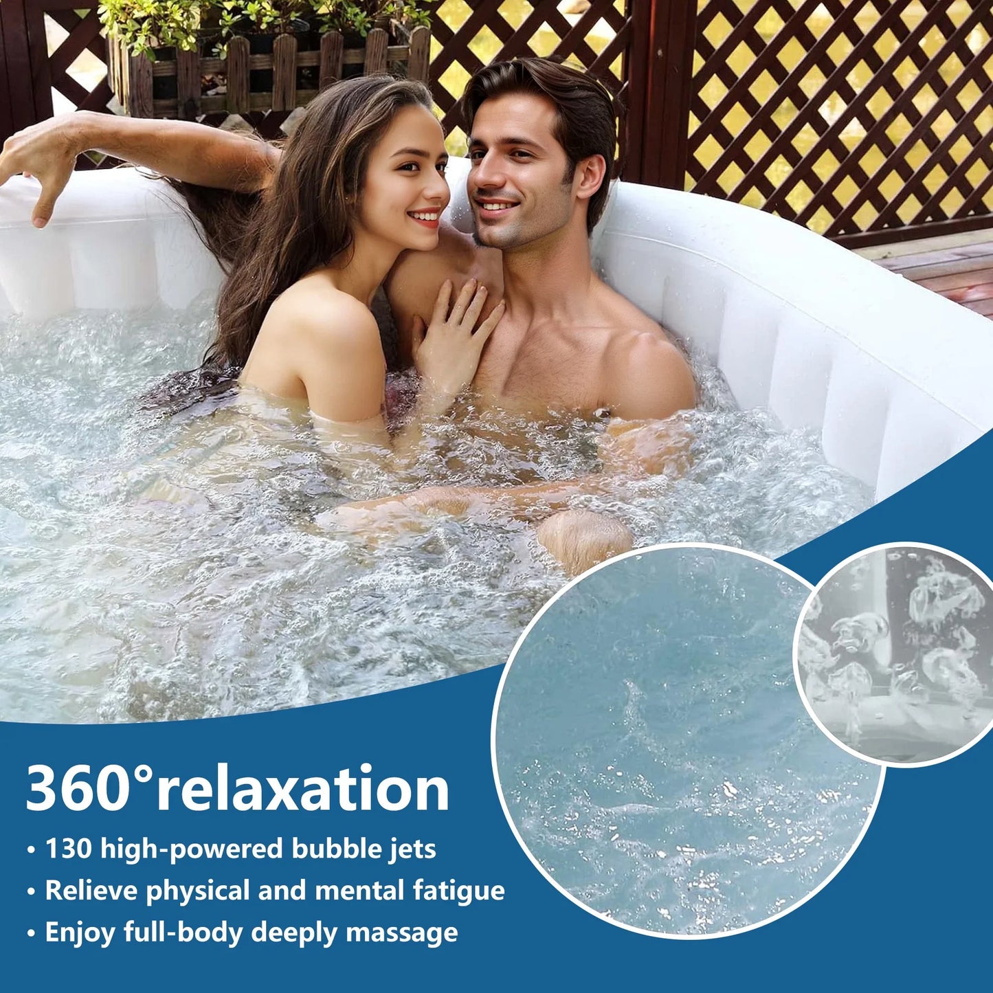 73 Inch 4-6 Person Inflatable Hot Tub Spa with Control Panel, Outdoor Portable Hottub with 130 Jets, Insulated Tub Cover and Floor Protector, Temperature up to 104, Blue