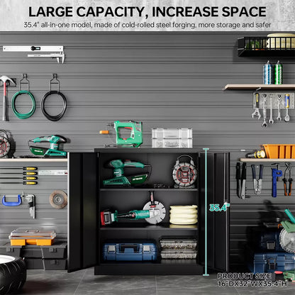 Mlezan Metal Storage Cabinet: Lockable, Adjustable Shelves, Steel Locker for Home, Office, or Warehouse. Durable and Versatile Storage Solution.