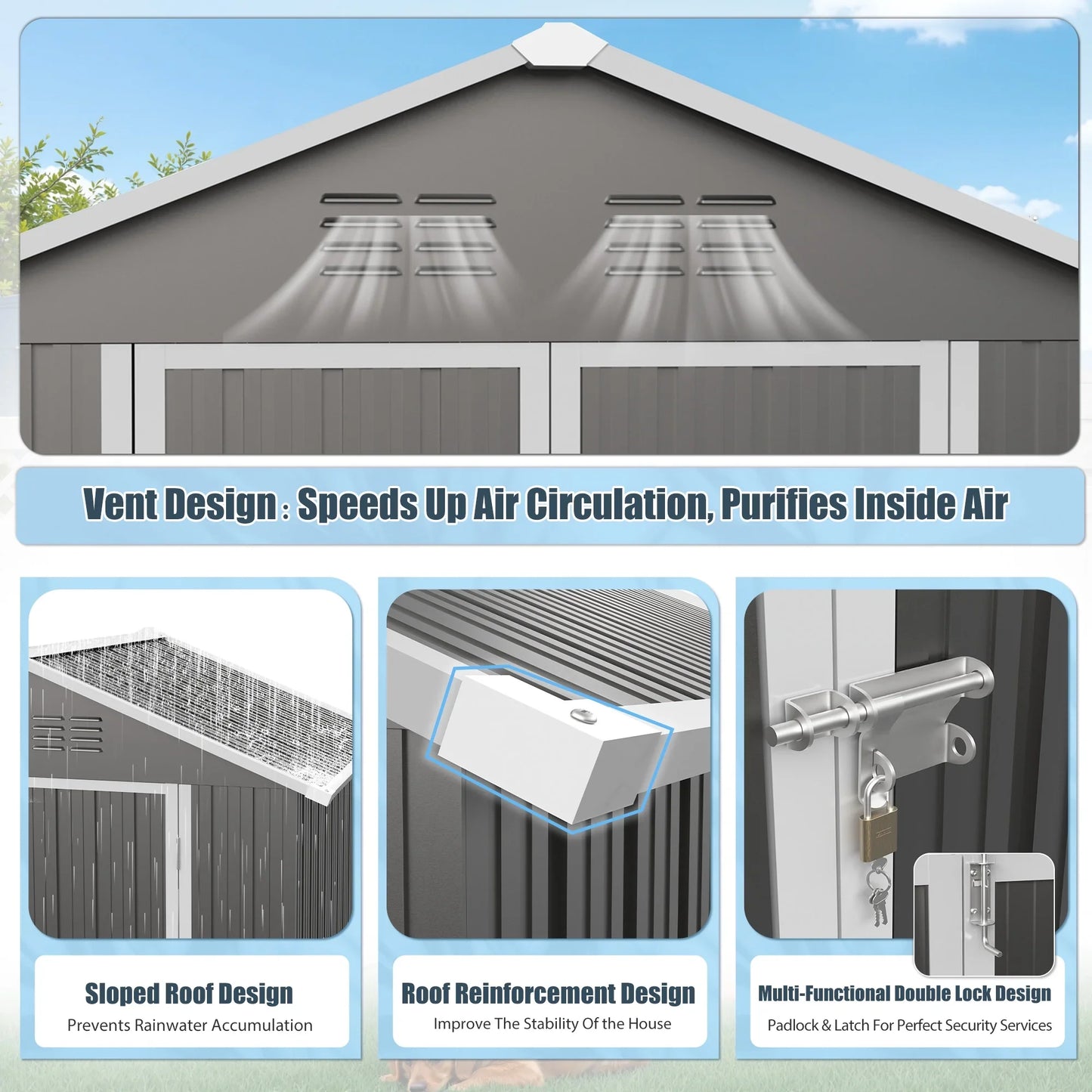 6' x 4' Outdoor Metal Storage Shed with Metal Base , Seizeen Tools Storage Shed, Galvanized Steel Garden Shed with Lockable Doors for Backyard, Patio, Lawn