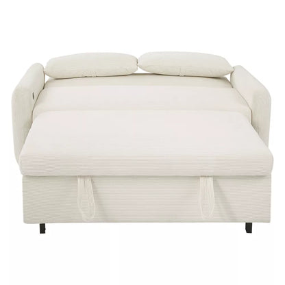 DOMETOUR Modern 57.5 Inch Pull-out Sofa Bed Convertible Sleeper for Living Room Bedroom, Futon Loveseat Couch with 2 Pillows and USB Ports