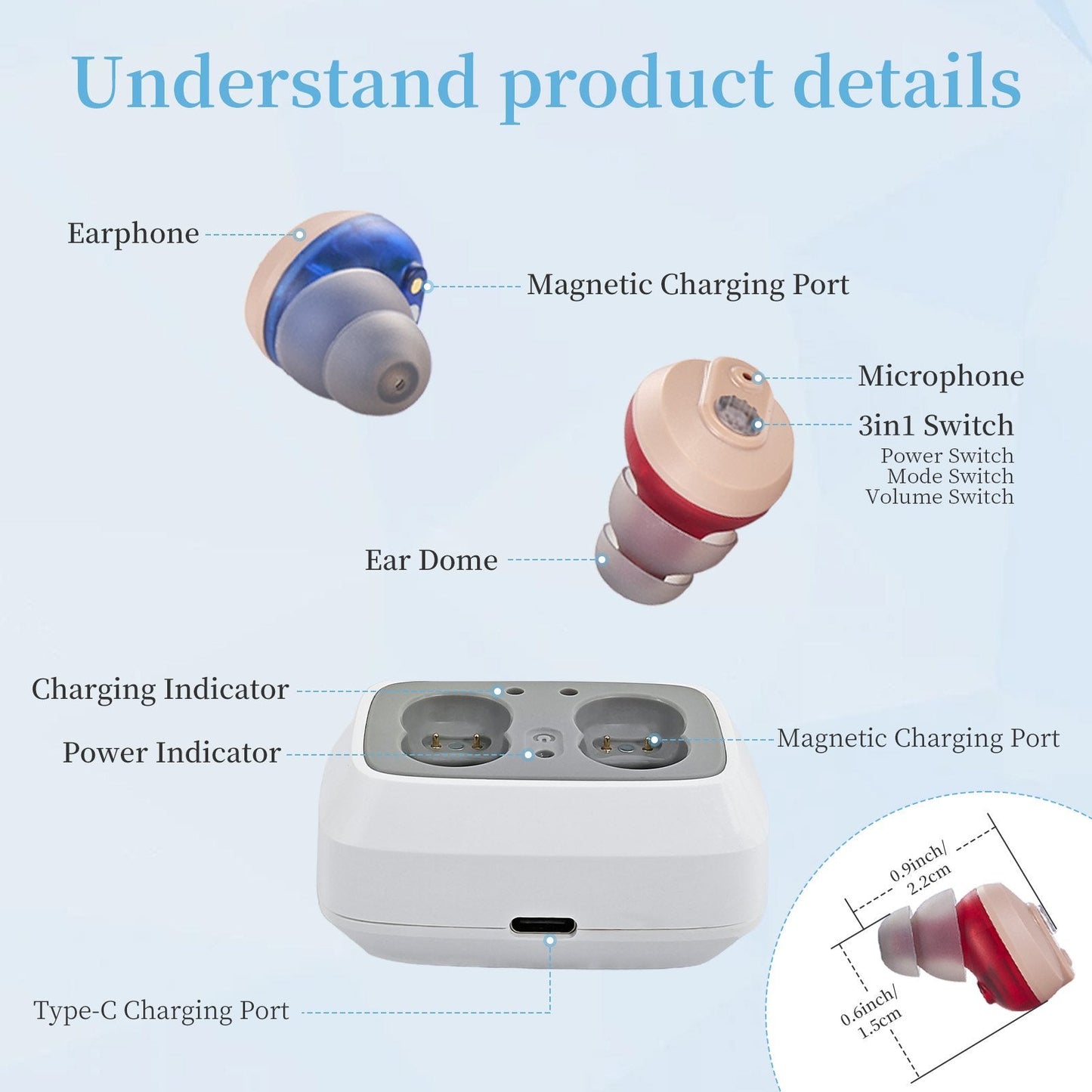 ELCTRTICI Hearing Aids for Seniors, Rechargeable Hearing Aids with ‌Charging Dock‌, Noise Cancellation, Lightweight & Invisible Design (Beige)