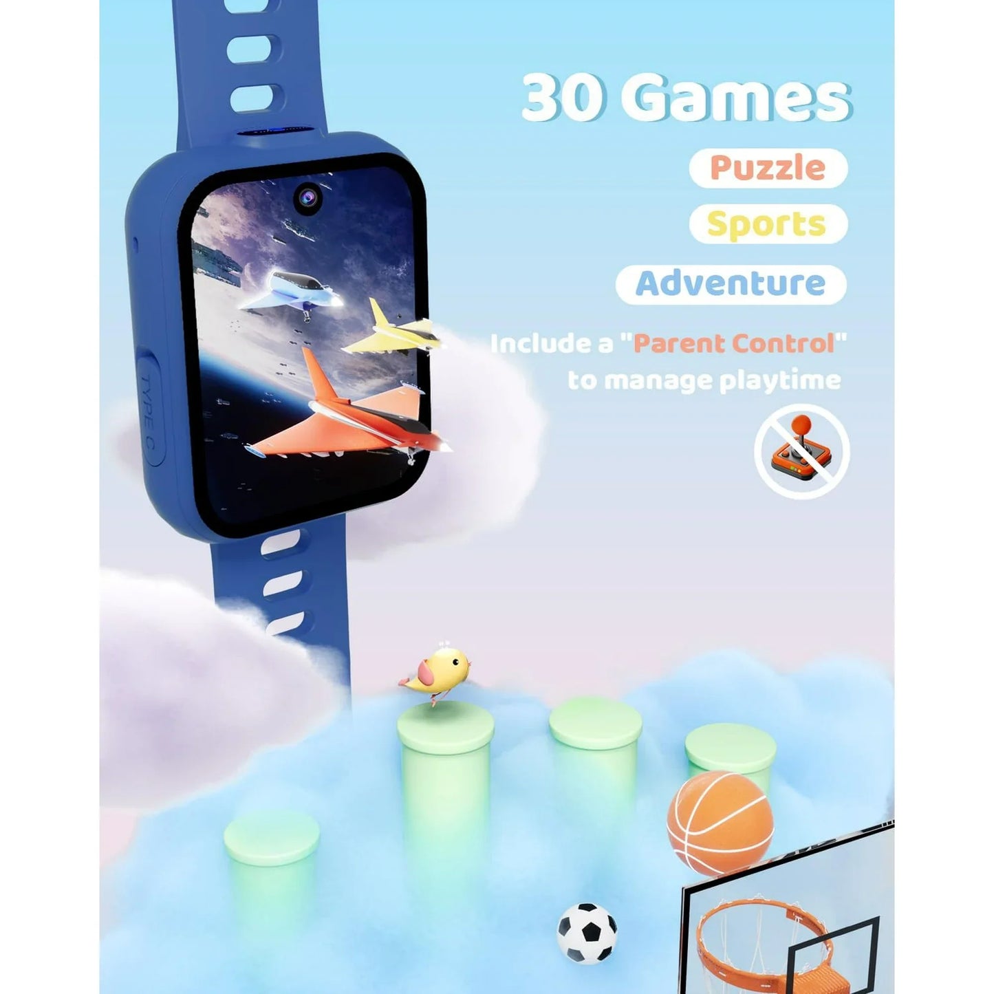 BIGGERFIVE Smart Watch for Kids with Dual Cameras, 30 Puzzle Games, Video & Music Player, Audiobooks, Flashlight, Pedometer, Calculator, Educational Toys Birthday Gifts for Girls Ages 4-10 Lilac