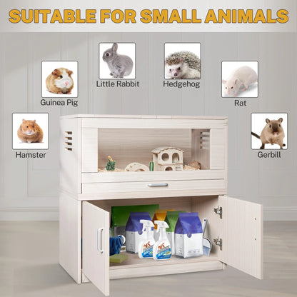 Segmart Hamster Cage Large Size, Deluxe Wooden Storage Cabinet Small Animal Cage for Rat Gerbil Guinea Pig Hamster, Openable Top, Front Door, Storage Shelf, Beige