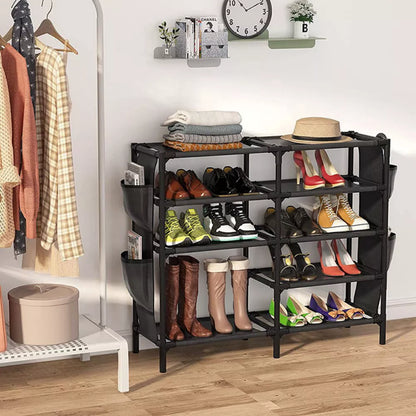 DOMETOUR Shoe Rack with Pockets, 5-Tier Shoe Boots Organizer Freestanding Shoe Shelf for Entryway Bedroom