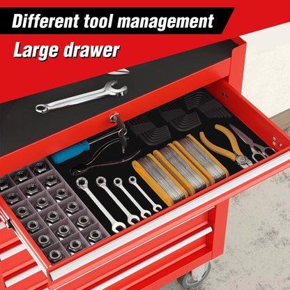 Seizeen Rolling Tool Chest on Wheels, Metal Tool Cart Toolbox Storage Cabinet Organizer W/ 7 Drawers, Red