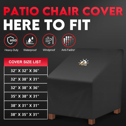CATGOOD Patio Chair Covers 2 Pack, 600D Outdoor Chair Cover Waterproof & Heavy Duty, Lawn Lounge Furniture Cover for Wicker Chair, Swivel Chair, Rocking Chair, Single Sofa Chair, 38 x 31 x 31", Black