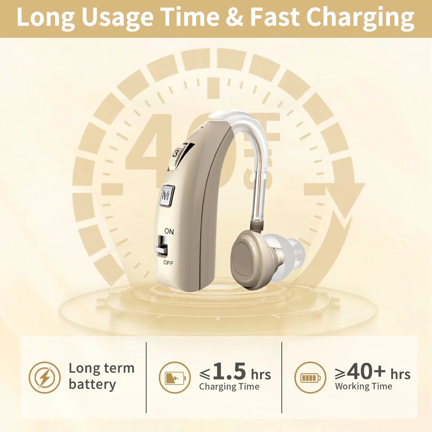 ELCTRTICI Rechargeable Hearing Aid for Adults – Noise-Cancelling, 2 Frequency Modes, Adjustable Volume Hearing Aid,Gold