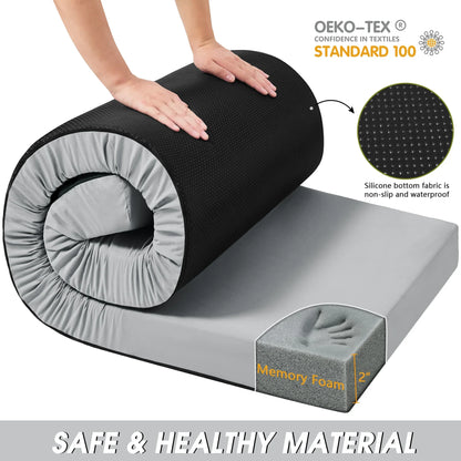 Teler CertiPUR-US 2" Memory Foam Camping Mattress Pad, Portable Sleeping Pad for Camping, Car, Tent SUV Cot Mattress