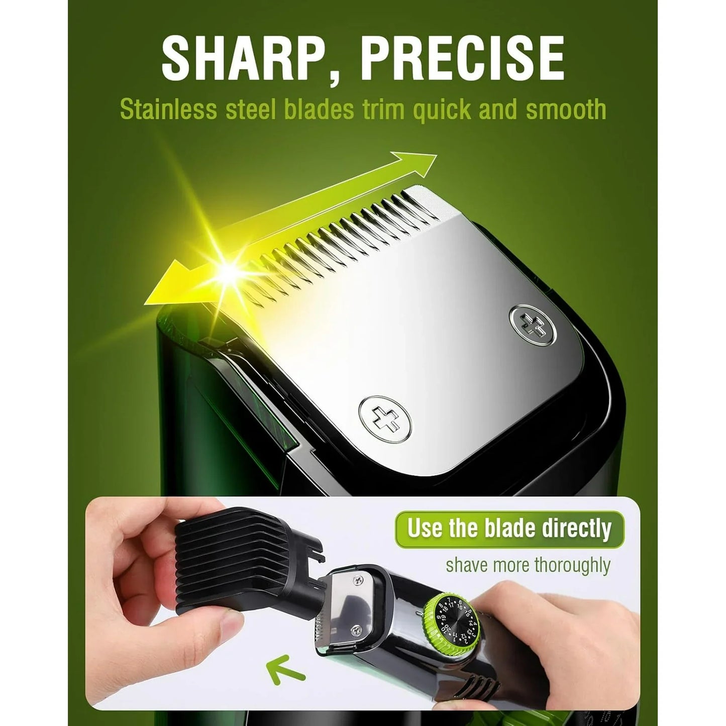 Vislone Beard Trimmer for Men, Cordless Electric Shaver with Adjustable Length Comb (1-20mm), for Beard, Mustache, Sideburns, Green
