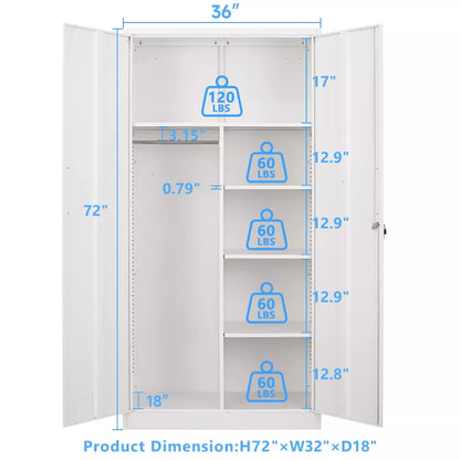 Mlezan 72" Metal Storage Cabinet: Lockable Steel Wardrobe for Office, Home, School, Gym, or Hotel. Durable and Versatile Employee Locker.