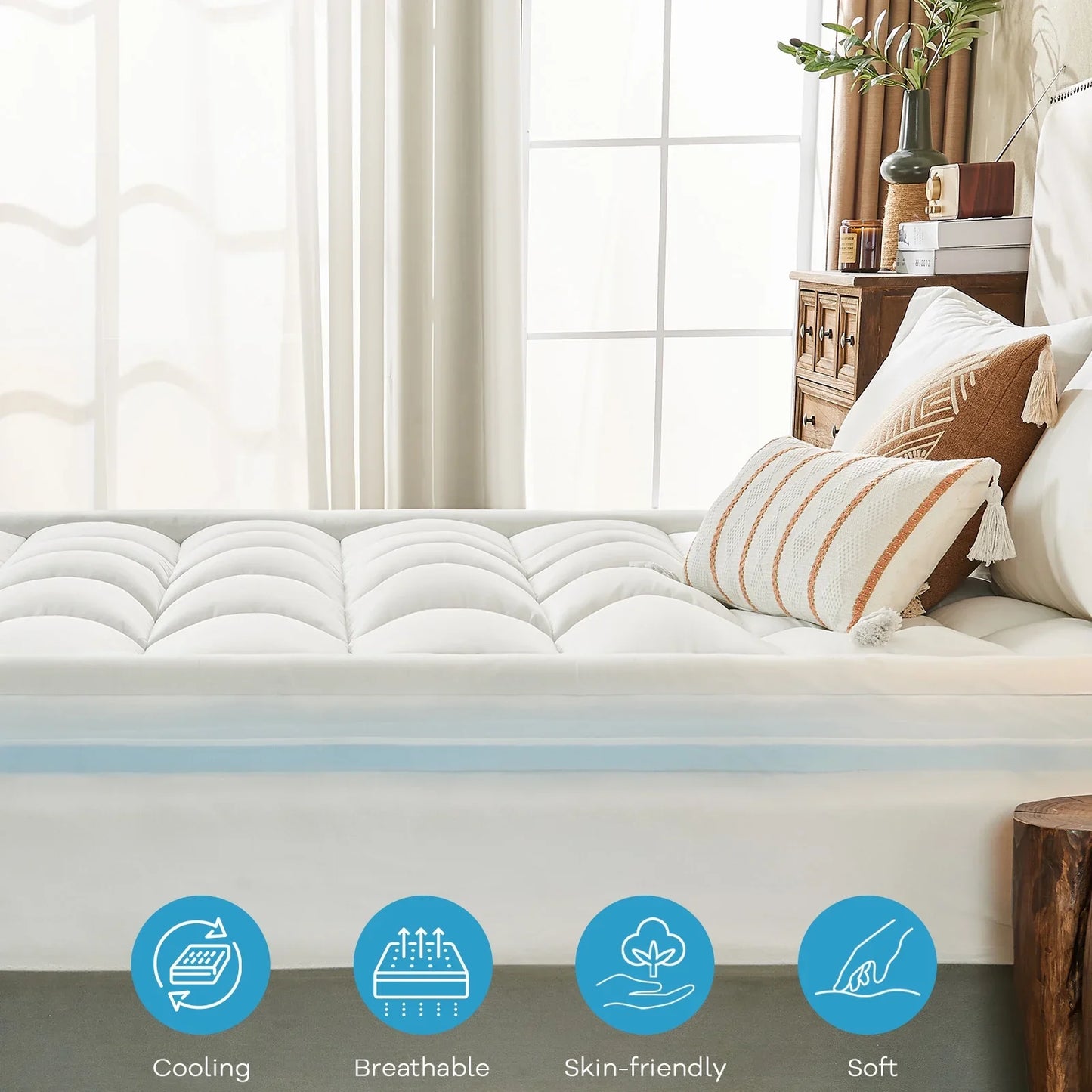 Teler Dual Layer 4 Inch Memory Foam Mattress Topper Queen Size, 2 Inch Cooling Gel Memory Foam Plus 2 Inch Pillow Top Cover