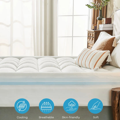 Teler Dual Layer 4 Inch Memory Foam Mattress Topper Queen Size, 2 Inch Cooling Gel Memory Foam Plus 2 Inch Pillow Top Cover