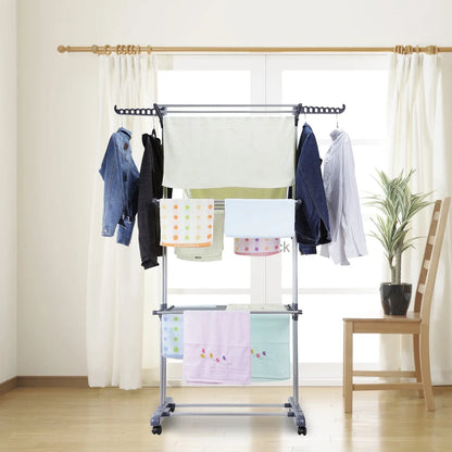 Homemart Clothes Drying Rack, 4-Tier Foldable Laundry Drying Rack, Stainless Steel Garment Clothes Dryer Indoor or Outdoor Standing Clothing Rack with Wheels